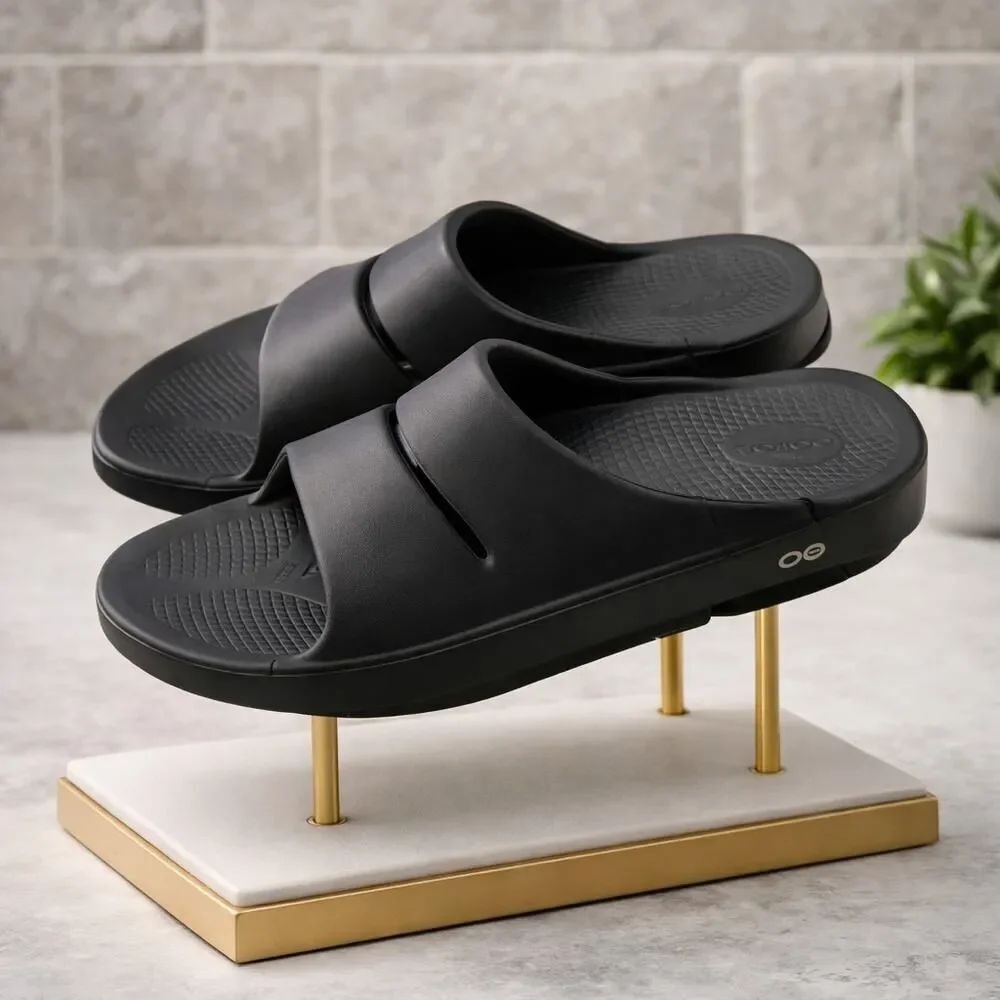 OOFOS OOahh Men’s Black Slide Recovery Sandals Slides Slip on 12